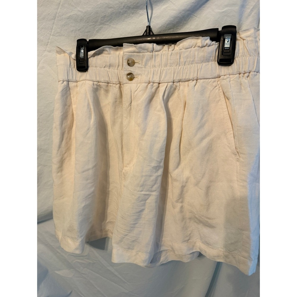 Madewell Cream Linen Blend Paperbag Waist Shorts High Rise Off White Womens Med